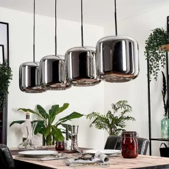 Suspension - Verre Lauden Chrome, Fume, 4 Lumieres