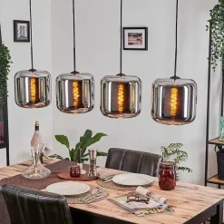 Suspension - Verre Lauden Chrome, Fume, 4 Lumieres