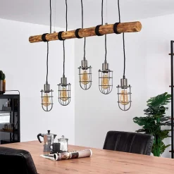 Suspension Adama Bois Fonce, Noir, 5 Lumieres