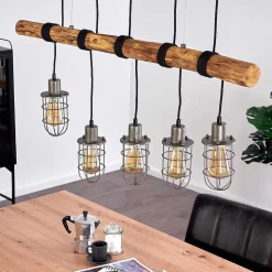 Suspension Adama Bois Fonce, Noir, 5 Lumieres