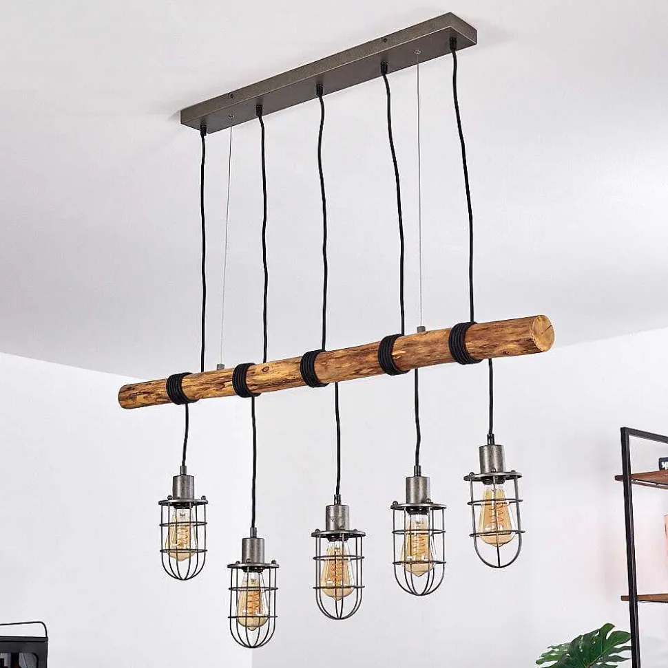 Suspension Adama Bois Fonce, Noir, 5 Lumieres