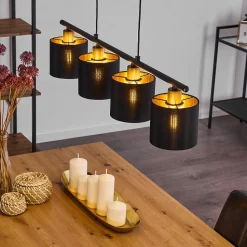 Suspension Alsen Noir, 4 Lumieres