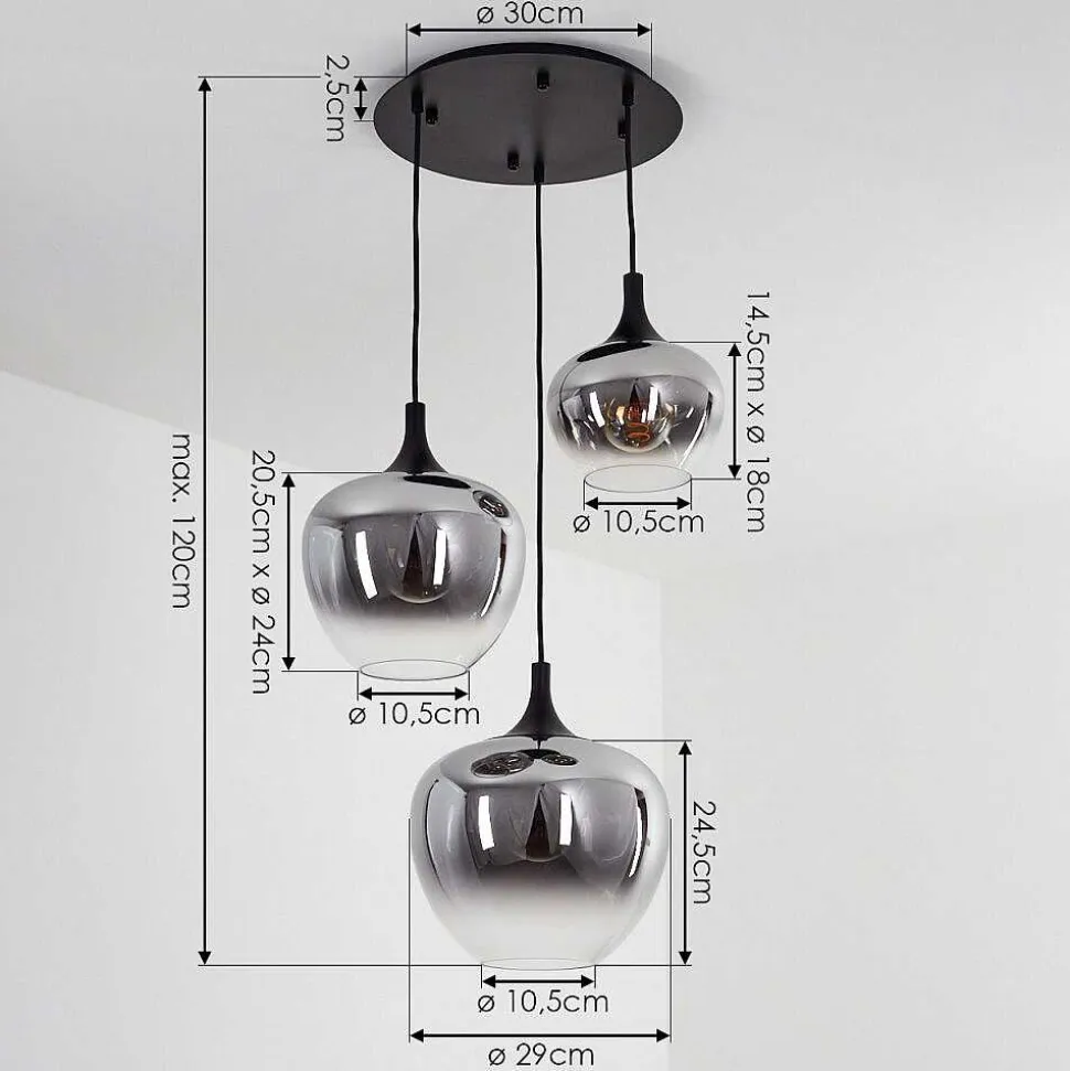 Suspension Azurara Noir, 3 Lumieres