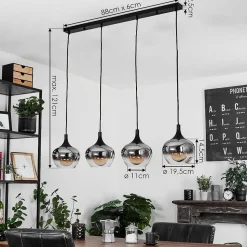 Suspension Azurara Noir, 4 Lumieres
