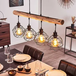 Suspension Bacabal Bois Clair, Noir, 4 Lumieres