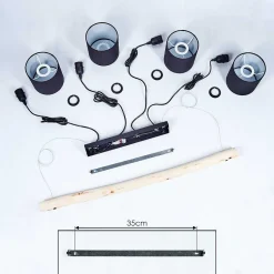 Suspension Betsele Bois Clair, Noir, 4 Lumieres