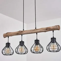 Suspension Gainesville Bois Fonce, Noir, 4 Lumieres
