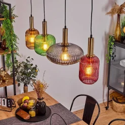 Suspension Goldenville Laiton, Noir, 4 Lumieres