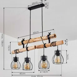 Suspension Gondo Bois Fonce, Noir, 4 Lumieres
