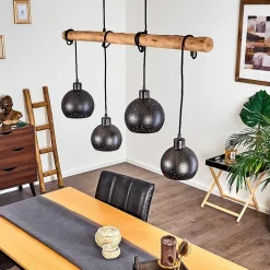 Suspension Imana Bois Clair, Noir, 4 Lumieres