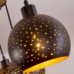 Suspension Imana Bois Clair, Noir, 5 Lumieres