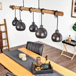 Suspension Imana Bois Clair, Noir, 5 Lumieres