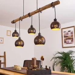 Suspension Imana Bois Clair, Noir, 5 Lumieres