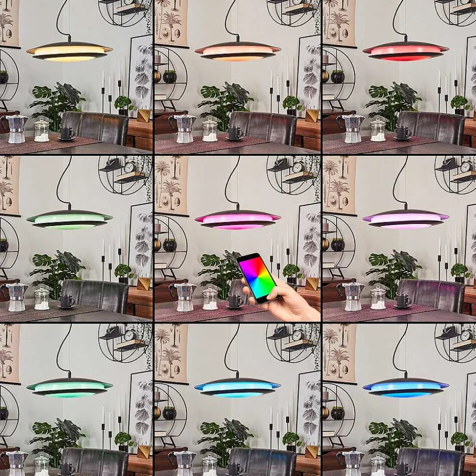 Suspension Ittingen Led Noir, 1 Lumiere, Changeur De Couleurs