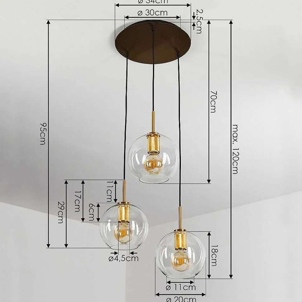 Suspension Karo Laiton, Noir, 3 Lumieres
