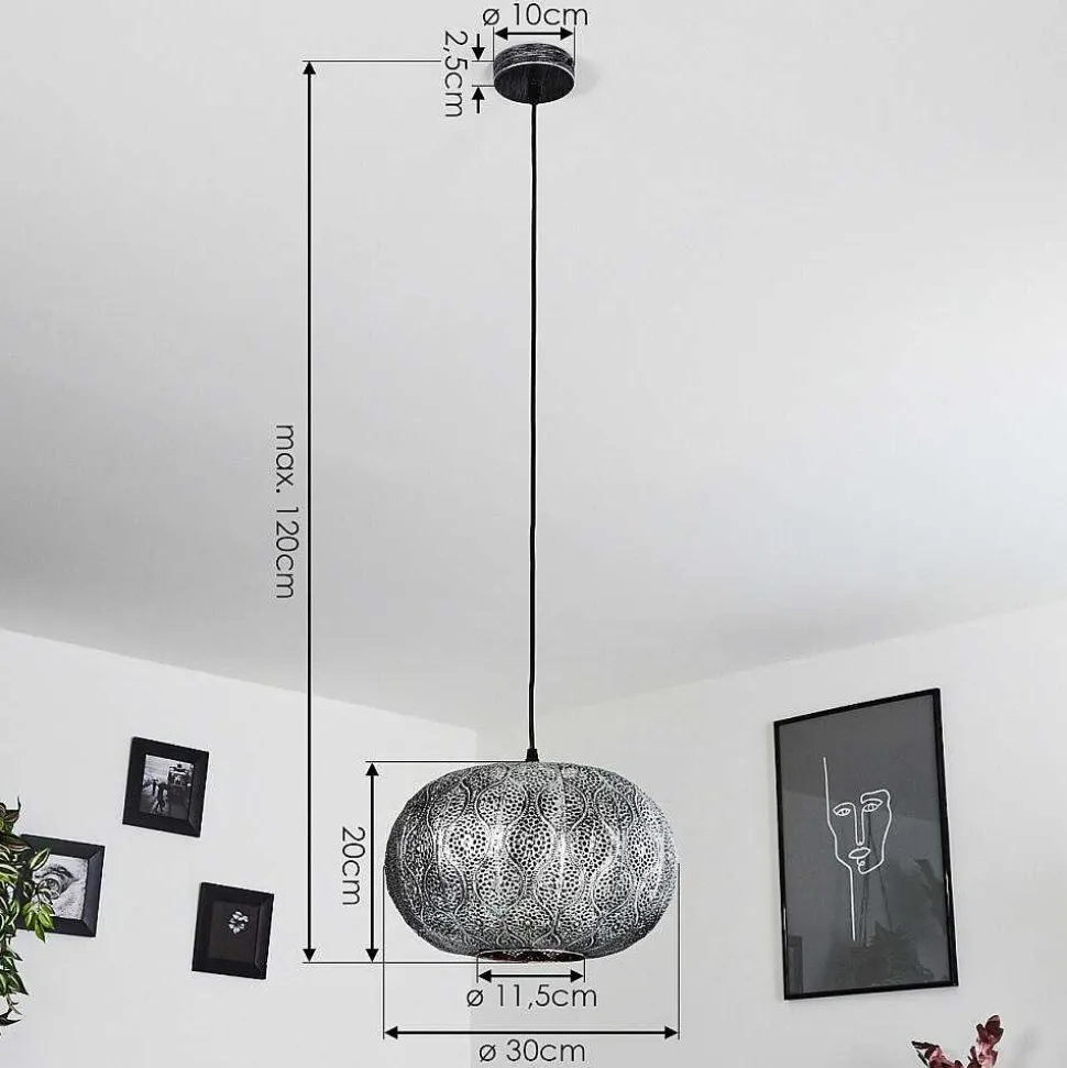Suspension Kemer Noir, Argente, 1 Lumiere