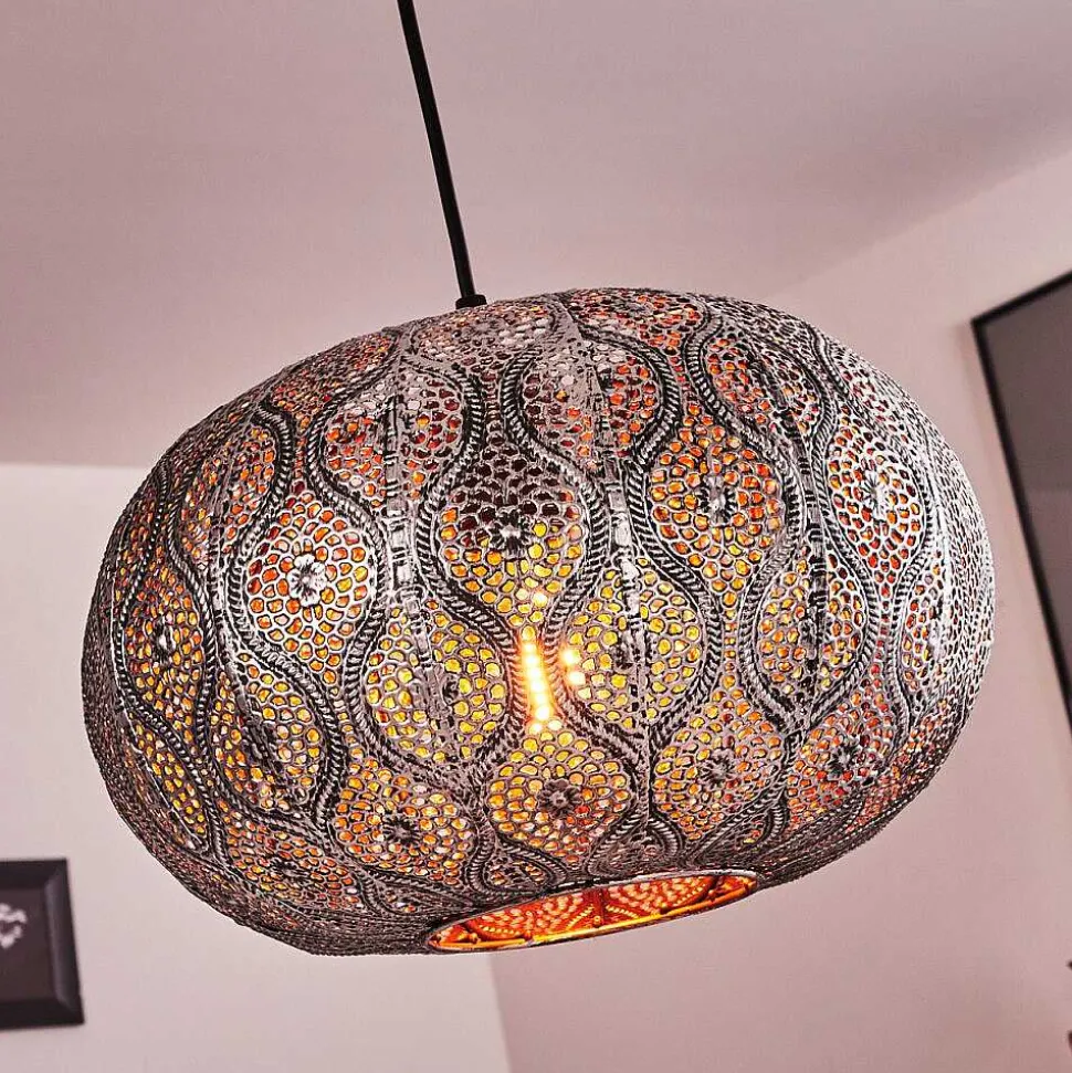 Suspension Kemer Noir, Argente, 1 Lumiere
