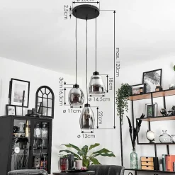 Suspension Kenong Fume, Noir, 3 Lumieres
