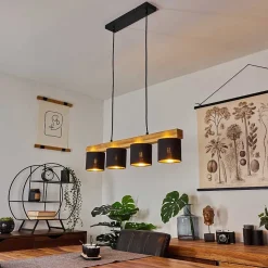 Suspension Malimea Ecru, Noir, 4 Lumieres