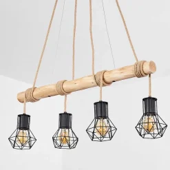 Suspension Mechaico Ecru, Noir, 4 Lumieres