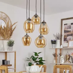 Suspension Nanami Argent Oxyde, Or, 5 Lumieres