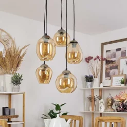 Suspension Nanami Argent Oxyde, Or, 5 Lumieres