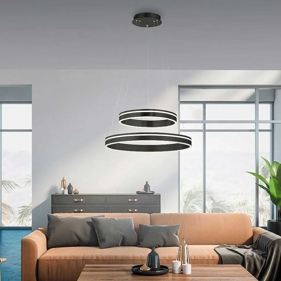 Suspension Paul Neuhaus Q-Vito Led Anthracite, 1 Lumiere, Telecommandes