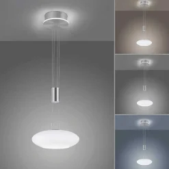 Suspension Paul-Neuhaus Q-Etienne Led Acier Brosse, 2 Lumieres, Telecommandes