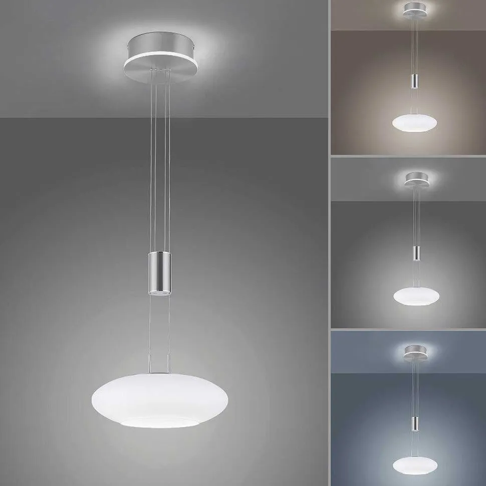 Suspension Paul-Neuhaus Q-Etienne Led Acier Brosse, 2 Lumieres, Telecommandes
