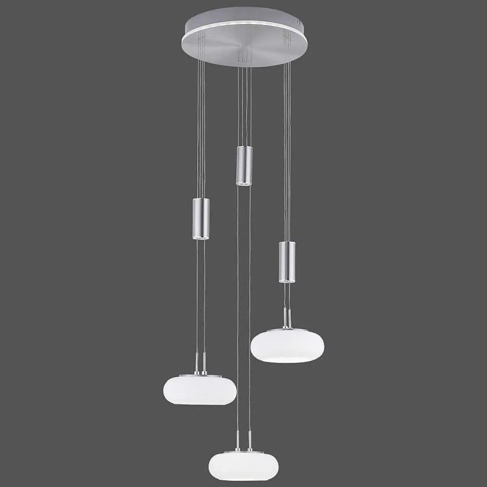 Suspension Paul-Neuhaus Q-Etienne Led Acier Brosse, 4 Lumieres, Telecommandes