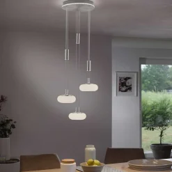 Suspension Paul-Neuhaus Q-Etienne Led Acier Brosse, 4 Lumieres, Telecommandes