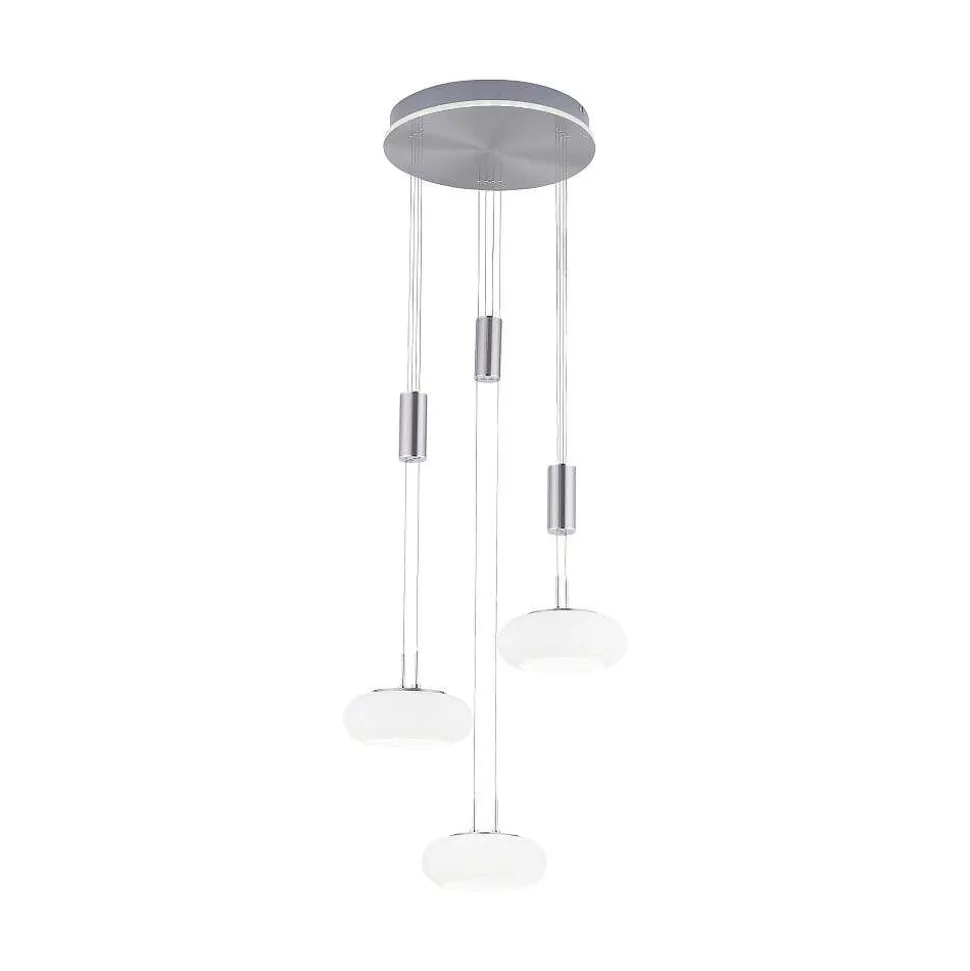 Suspension Paul-Neuhaus Q-Etienne Led Acier Brosse, 4 Lumieres, Telecommandes