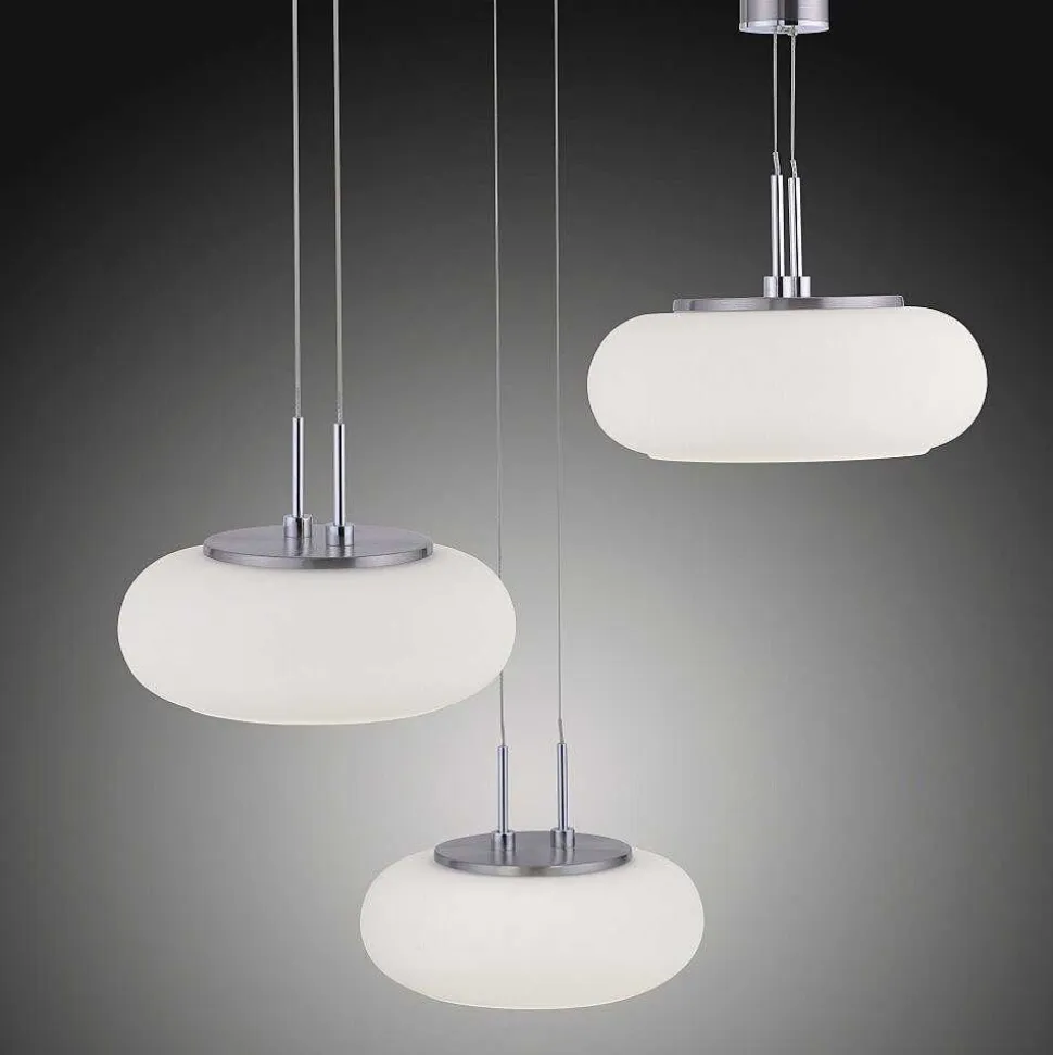 Suspension Paul-Neuhaus Q-Etienne Led Acier Brosse, 4 Lumieres, Telecommandes