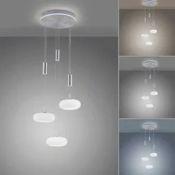 Suspension Paul-Neuhaus Q-Etienne Led Acier Brosse, 4 Lumieres, Telecommandes