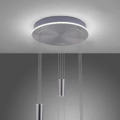 Suspension Paul-Neuhaus Q-Etienne Led Acier Brosse, 4 Lumieres, Telecommandes