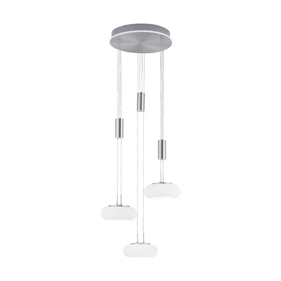 Suspension Paul-Neuhaus Q-Etienne Led Acier Brosse, 4 Lumieres, Telecommandes