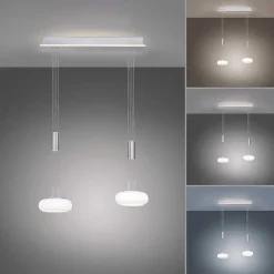 Suspension Paul-Neuhaus Q-Etienne Led Acier Brosse, 3 Lumieres, Telecommandes