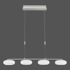 Suspension Paul-Neuhaus Q-Etienne Led Acier Brosse, 4 Lumieres, Telecommandes
