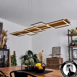 Suspension Pompu Led Bois Clair, Noir, 1 Lumiere