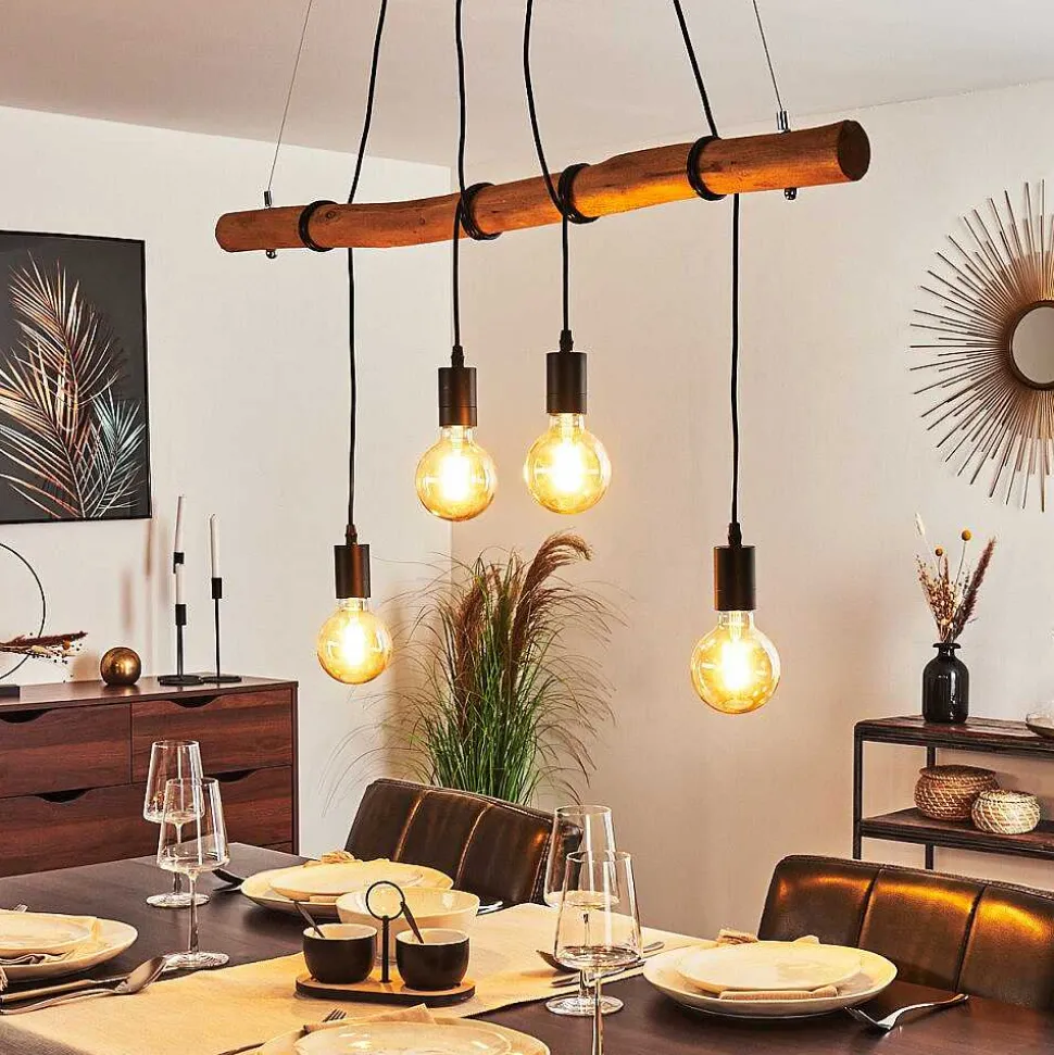 Suspension Seegaard Bois Clair, Noir, 4 Lumieres