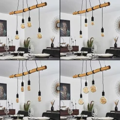Suspension Seegaard Bois Clair, Noir, 4 Lumieres
