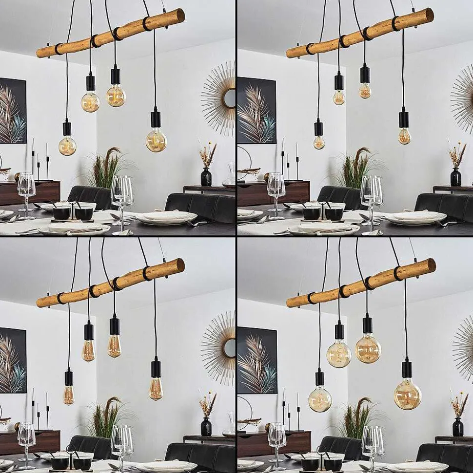 Suspension Seegaard Bois Clair, Noir, 4 Lumieres