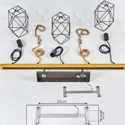 Suspension Taheramo Bois Clair, Noir, 3 Lumieres