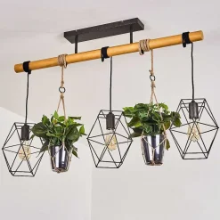 Suspension Taheramo Bois Clair, Noir, 3 Lumieres