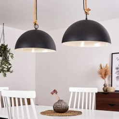 Suspension Teneru Bois Fonce, Noir, 2 Lumieres