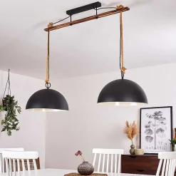 Suspension Teneru Bois Fonce, Noir, 2 Lumieres