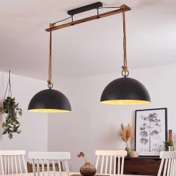 Suspension Teneru Bois Fonce, Noir, 2 Lumieres