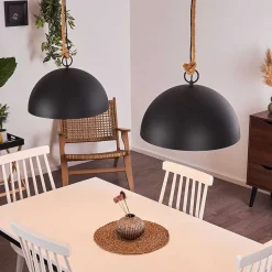 Suspension Teneru Bois Fonce, Noir, 2 Lumieres