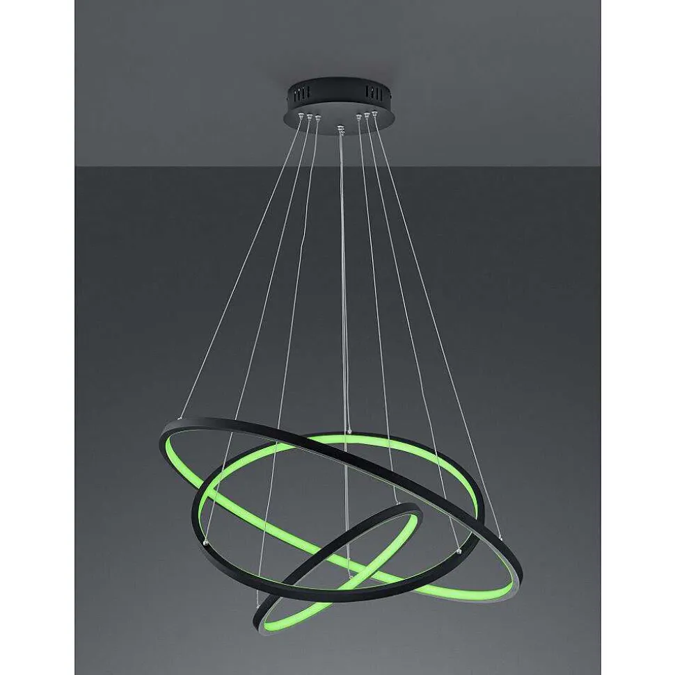 Suspension Trio Aaron Led Anthracite, 1 Lumiere, Telecommandes, Changeur De Couleurs