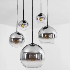Suspension Verre 15 Cm, 20 Cm, 25 Cm, 30Cm Koyoto Clair, Fume, 5 Lumieres